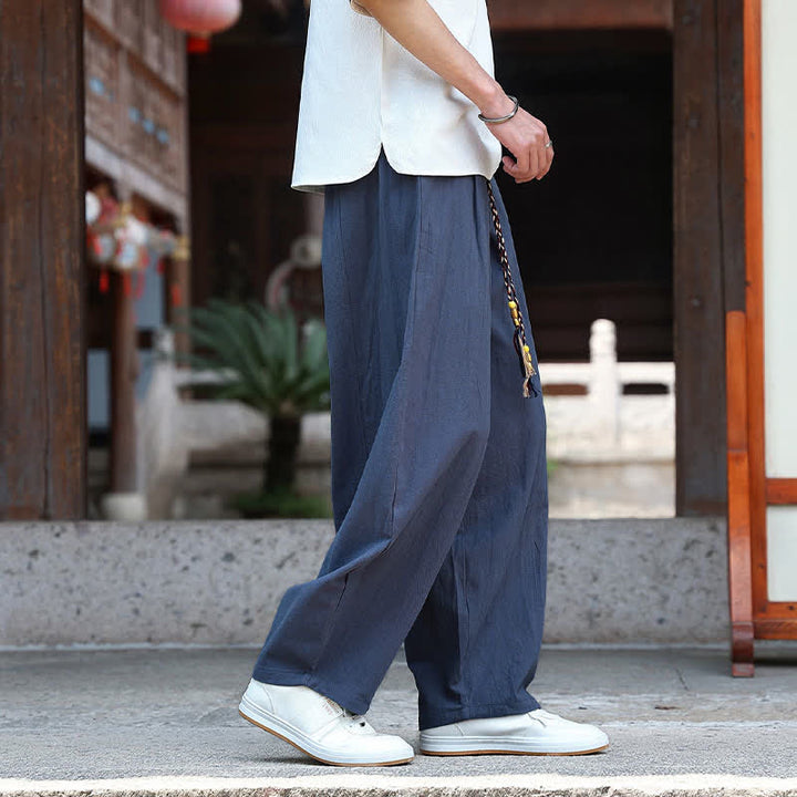 Buddha Stones Lässige, minimalistische Sommerhose mit Kordelzug, einfarbig, knöchelhoch, gerades Bein, mit Taschen - image 13