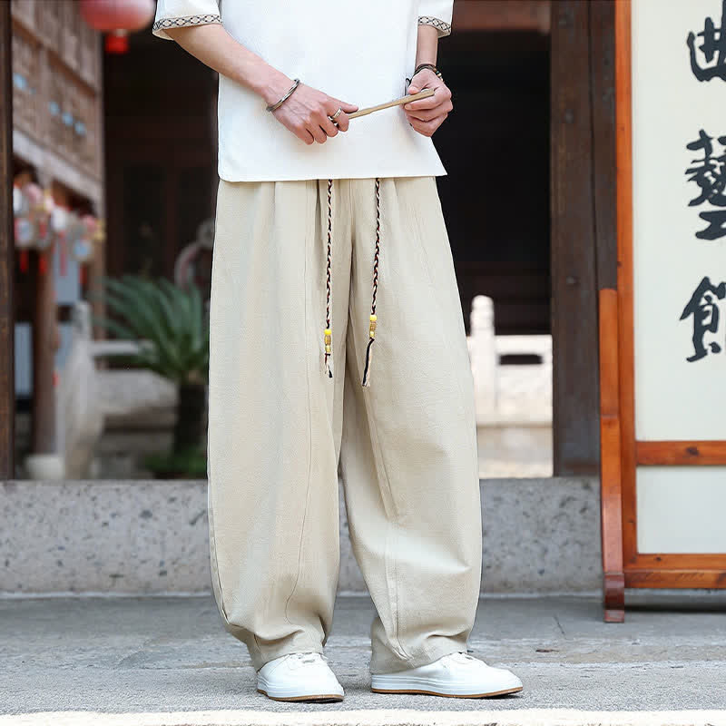 Buddha Stones Lässige, minimalistische Sommerhose mit Kordelzug, einfarbig, knöchelhoch, gerades Bein, mit Taschen - image 2