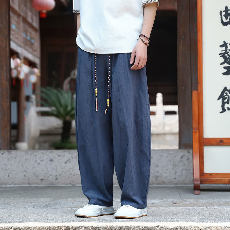 Buddha Stones Lässige, minimalistische Sommerhose mit Kordelzug, einfarbig, knöchelhoch, gerades Bein, mit Taschen - image 11