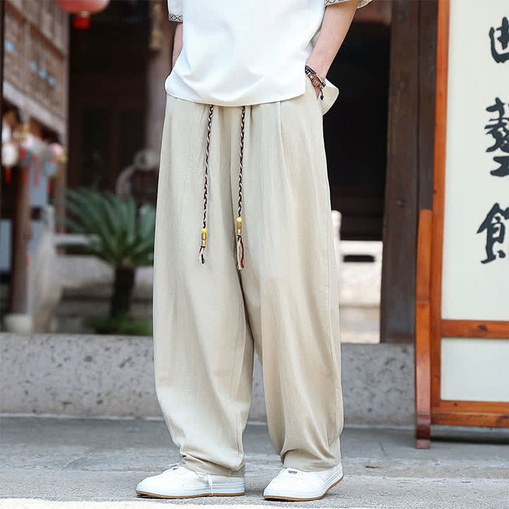 Buddha Stones Lässige, minimalistische Sommerhose mit Kordelzug, einfarbig, knöchelhoch, gerades Bein, mit Taschen - image 3