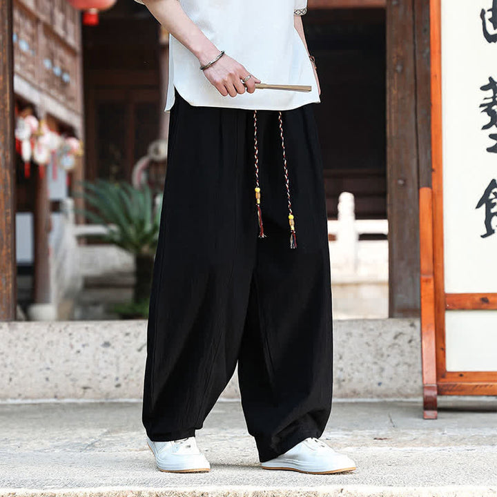 Buddha Stones Lässige, minimalistische Sommerhose mit Kordelzug, einfarbig, knöchelhoch, gerades Bein, mit Taschen - image 7