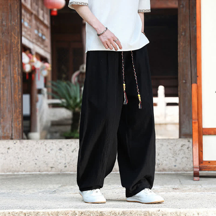 Buddha Stones Lässige, minimalistische Sommerhose mit Kordelzug, einfarbig, knöchelhoch, gerades Bein, mit Taschen - image 6