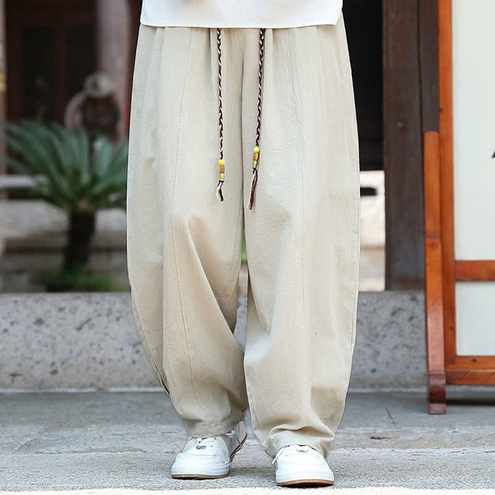 Buddha Stones Lässige, minimalistische Sommerhose mit Kordelzug, einfarbig, knöchelhoch, gerades Bein, mit Taschen - image 4