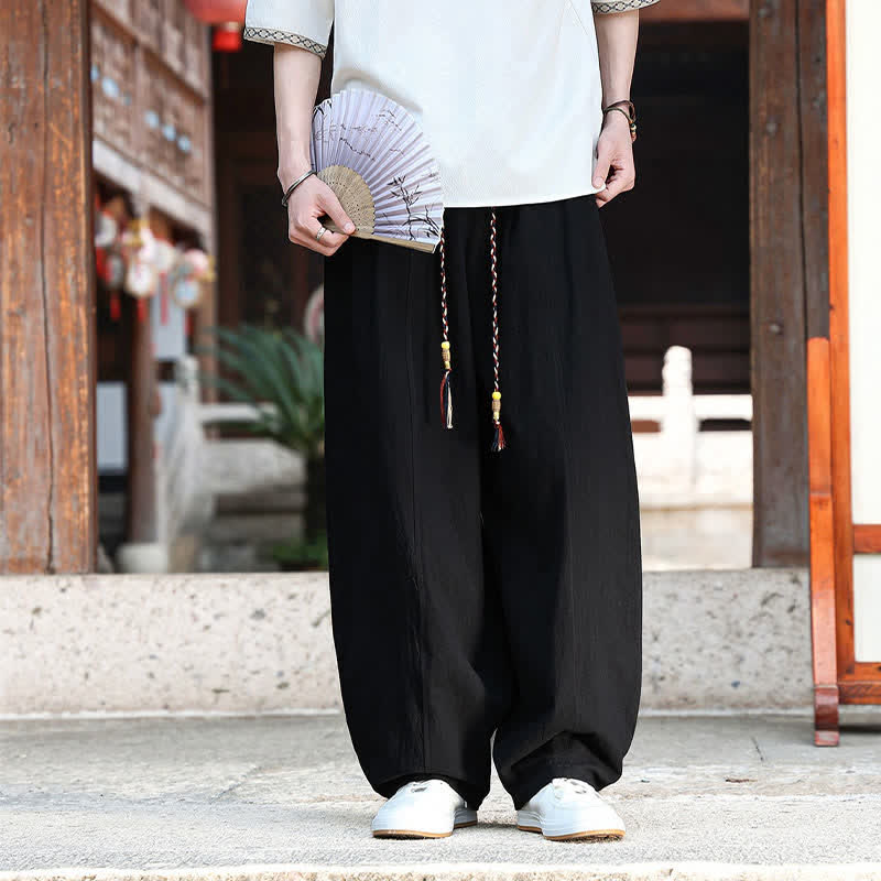Buddha Stones Lässige, minimalistische Sommerhose mit Kordelzug, einfarbig, knöchelhoch, gerades Bein, mit Taschen - image 9