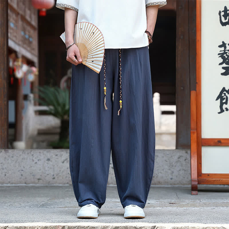 Buddha Stones Lässige, minimalistische Sommerhose mit Kordelzug, einfarbig, knöchelhoch, gerades Bein, mit Taschen - image 14