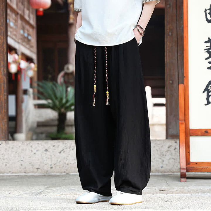 Buddha Stones Lässige, minimalistische Sommerhose mit Kordelzug, einfarbig, knöchelhoch, gerades Bein, mit Taschen - image 8