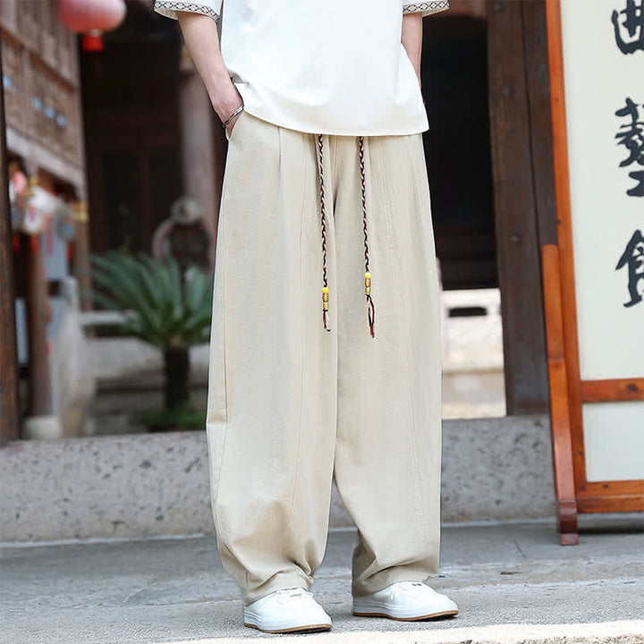 Buddha Stones Lässige, minimalistische Sommerhose mit Kordelzug, einfarbig, knöchelhoch, gerades Bein, mit Taschen - image 1