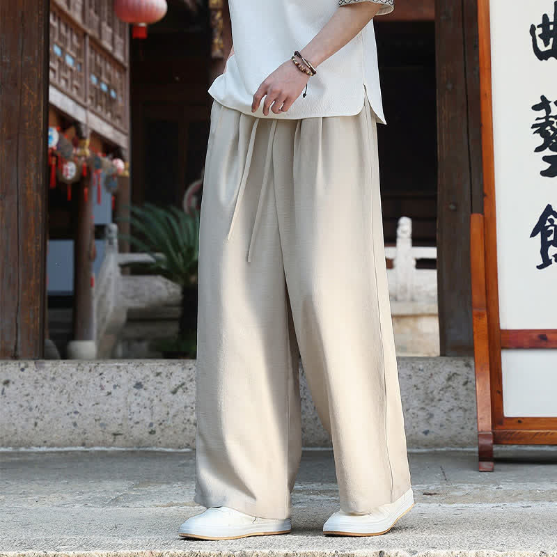 Buddha Stones Lässige, minimalistische Sommerhose mit Kordelzug und elastischem Bund, geradem Bein und Tasche - image 5