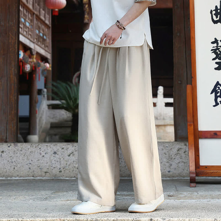 Buddha Stones Lässige, minimalistische Sommerhose mit Kordelzug und elastischem Bund, geradem Bein und Tasche - image 5