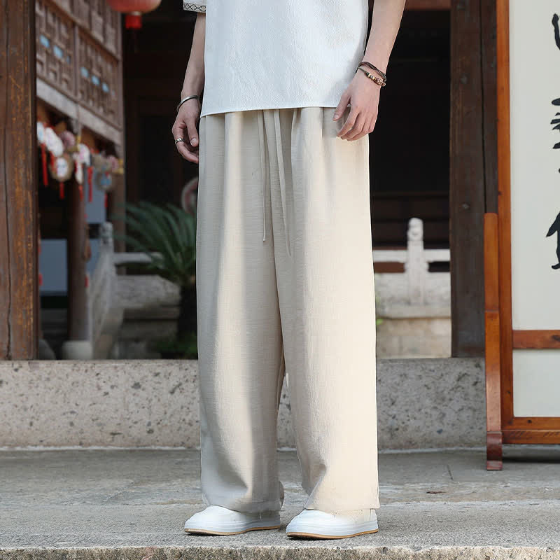 Buddha Stones Lässige, minimalistische Sommerhose mit Kordelzug und elastischem Bund, geradem Bein und Tasche - image 4