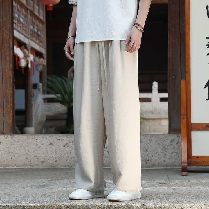 Buddha Stones Lässige, minimalistische Sommerhose mit Kordelzug und elastischem Bund, geradem Bein und Tasche - image 4
