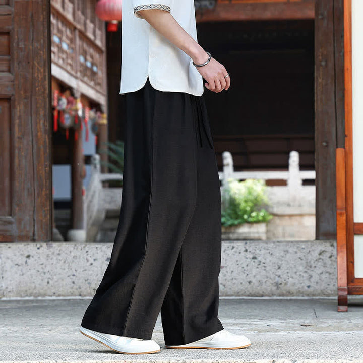 Buddha Stones Lässige, minimalistische Sommerhose mit Kordelzug und elastischem Bund, geradem Bein und Tasche - image 9