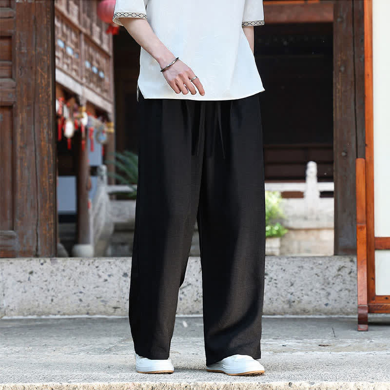 Buddha Stones Lässige, minimalistische Sommerhose mit Kordelzug und elastischem Bund, geradem Bein und Tasche - image 8