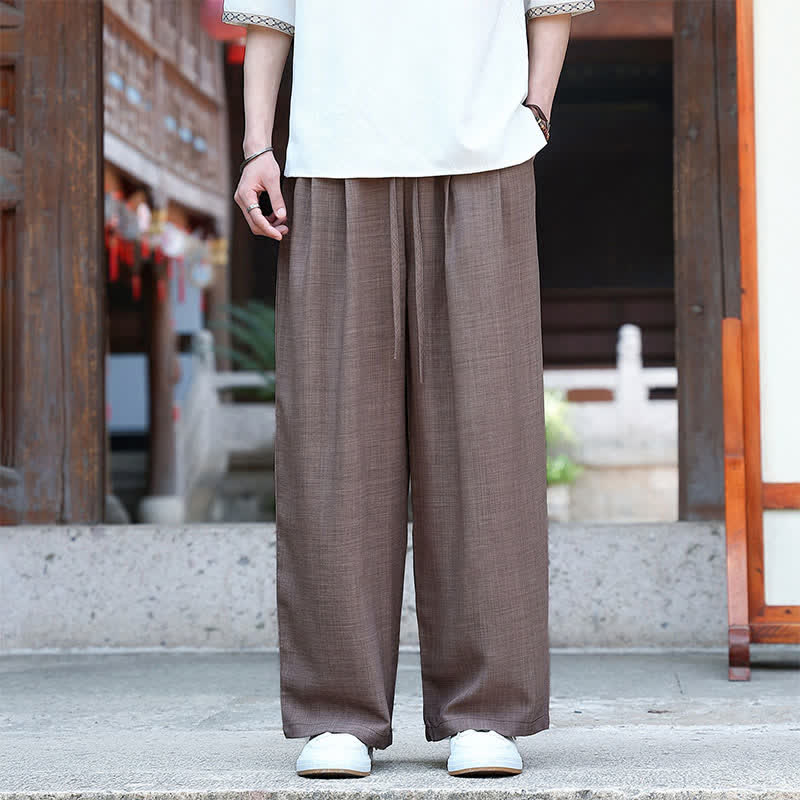 Buddha Stones Lässige, minimalistische Sommerhose mit Kordelzug und elastischem Bund, geradem Bein und Tasche - Braun - US/UK/AU46, EU56 (5XL) - image 15