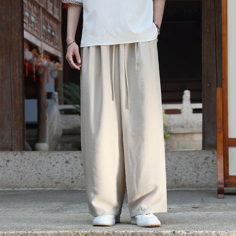 Buddha Stones Lässige, minimalistische Sommerhose mit Kordelzug und elastischem Bund, geradem Bein und Tasche - image 3