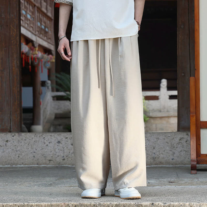 Buddha Stones Lässige, minimalistische Sommerhose mit Kordelzug und elastischem Bund, geradem Bein und Tasche - image 3