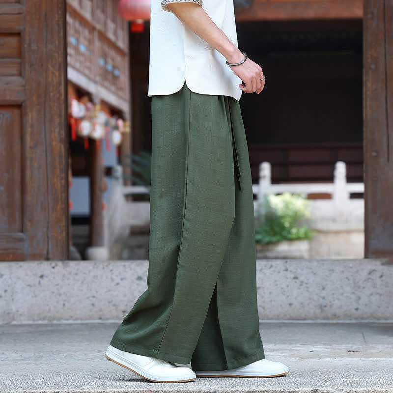 Buddha Stones Lässige, minimalistische Sommerhose mit Kordelzug und elastischem Bund, geradem Bein und Tasche - image 13