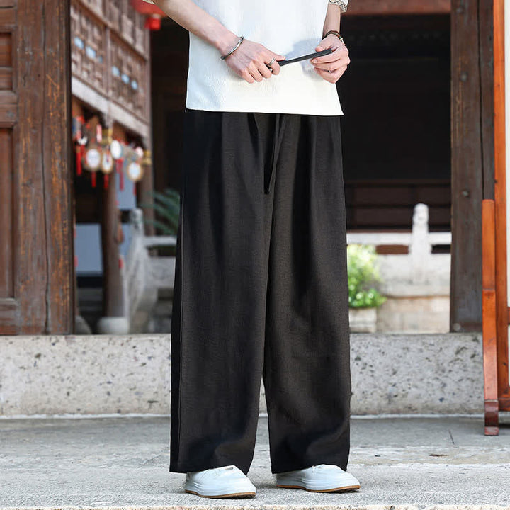 Buddha Stones Lässige, minimalistische Sommerhose mit Kordelzug und elastischem Bund, geradem Bein und Tasche - image 7