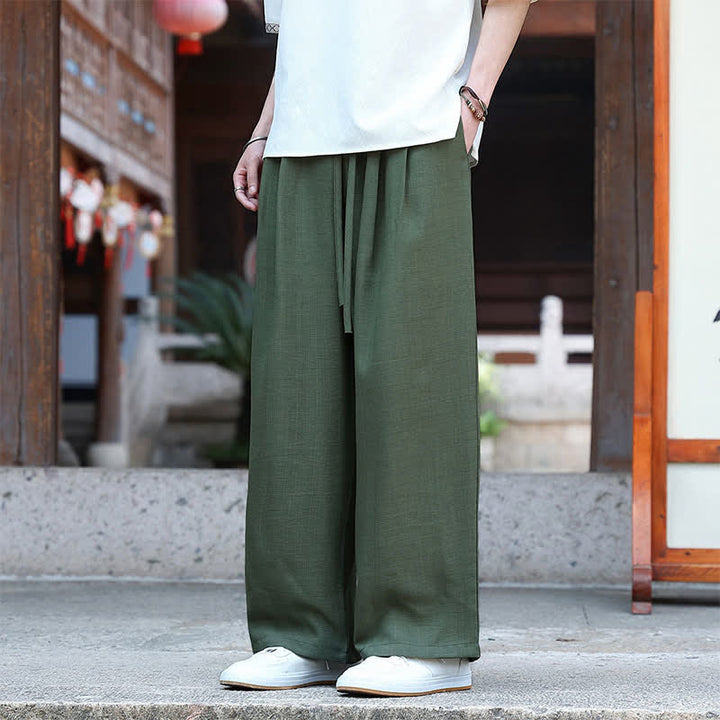 Buddha Stones Lässige, minimalistische Sommerhose mit Kordelzug und elastischem Bund, geradem Bein und Tasche - image 14