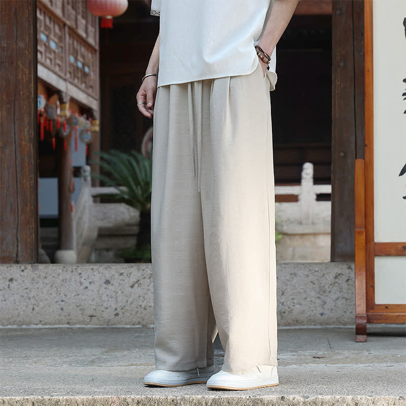 Buddha Stones Lässige, minimalistische Sommerhose mit Kordelzug und elastischem Bund, geradem Bein und Tasche - image 1