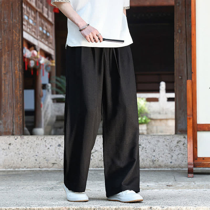Buddha Stones Lässige, minimalistische Sommerhose mit Kordelzug und elastischem Bund, geradem Bein und Tasche - image 10