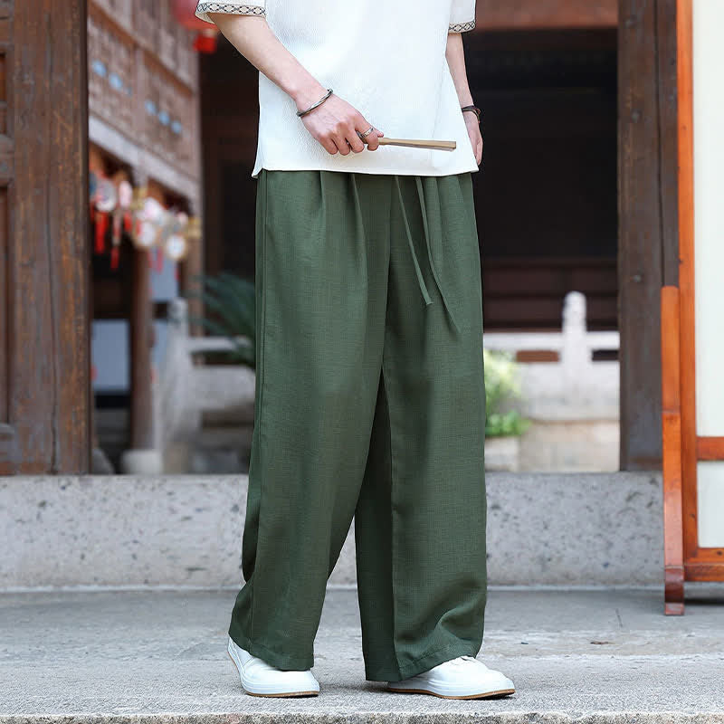Buddha Stones Lässige, minimalistische Sommerhose mit Kordelzug und elastischem Bund, geradem Bein und Tasche - image 12