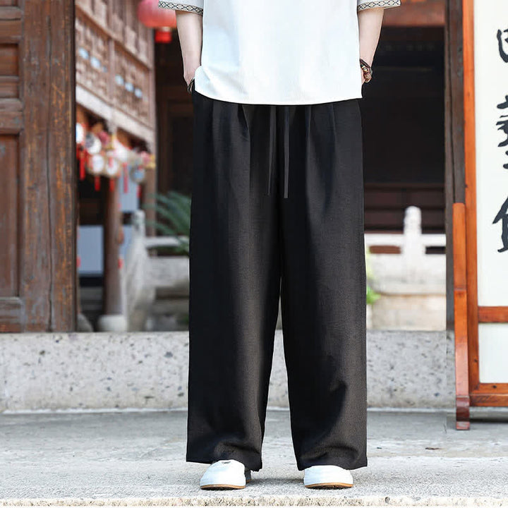 Buddha Stones Lässige, minimalistische Sommerhose mit Kordelzug und elastischem Bund, geradem Bein und Tasche - Schwarz - US/UK/AU46, EU56 (5XL) - image 6