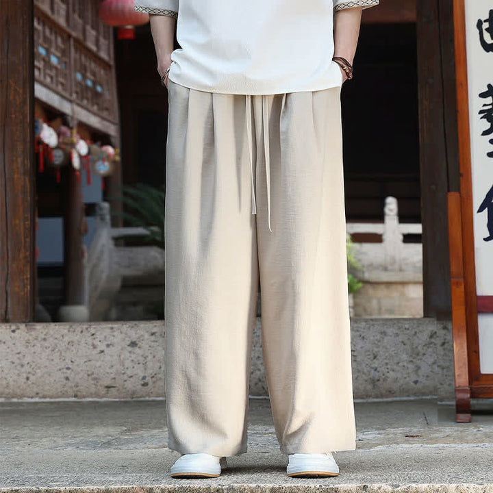 Buddha Stones Lässige, minimalistische Sommerhose mit Kordelzug und elastischem Bund, geradem Bein und Tasche - image 2