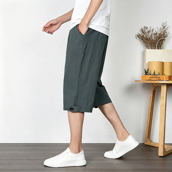 Buddha Stones Lässige, minimalistische Sommer-Halbhose mit Kordelzug, geradem Bein und Tasche - image 9