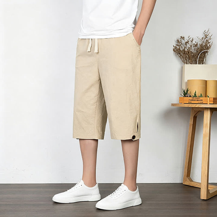 Buddha Stones Lässige, minimalistische Sommer-Halbhose mit Kordelzug, geradem Bein und Tasche - image 14