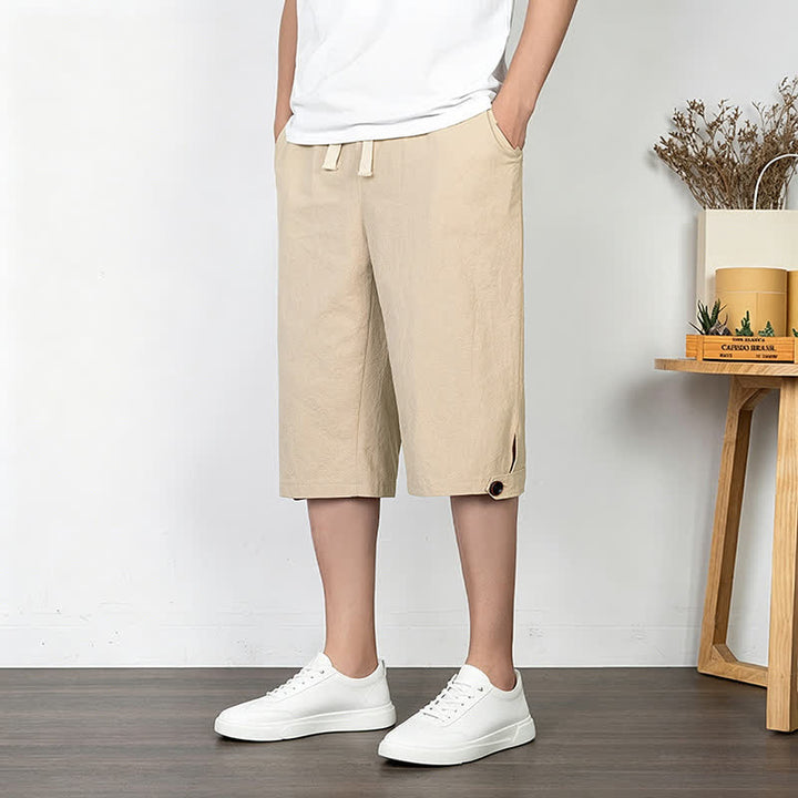 Buddha Stones Lässige, minimalistische Sommer-Halbhose mit Kordelzug, geradem Bein und Tasche - image 13