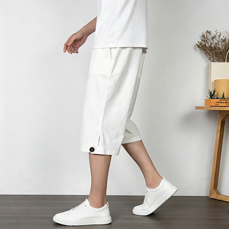 Buddha Stones Lässige, minimalistische Sommer-Halbhose mit Kordelzug, geradem Bein und Tasche - image 17