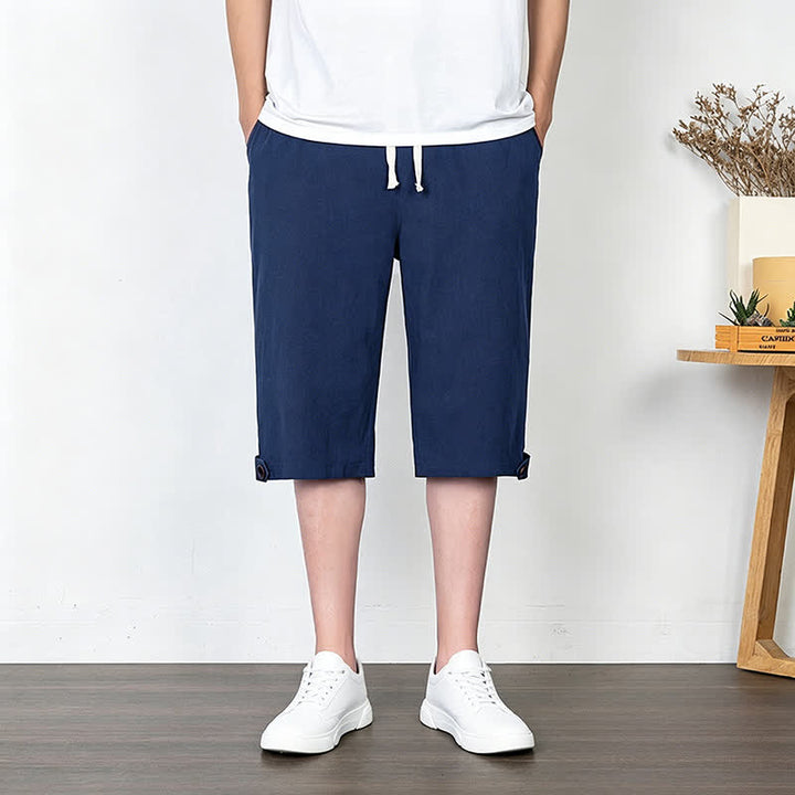 Buddha Stones Lässige, minimalistische Sommer-Halbhose mit Kordelzug, geradem Bein und Tasche - Marine - US/UK/AU54, EU64 (9XL) - image 3