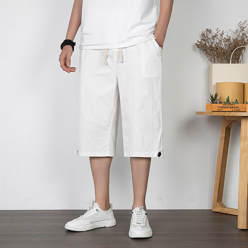 Buddha Stones Lässige, minimalistische Sommer-Halbhose mit Kordelzug, geradem Bein und Tasche - Weiß - US/UK/AU54, EU64 (9XL) - image 15