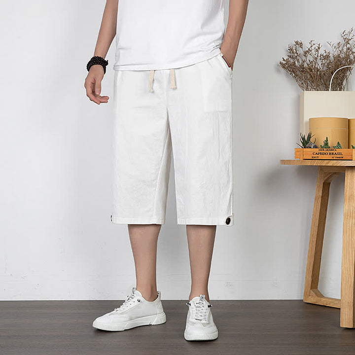 Buddha Stones Lässige, minimalistische Sommer-Halbhose mit Kordelzug, geradem Bein und Tasche - Weiß - US/UK/AU54, EU64 (9XL) - image 15