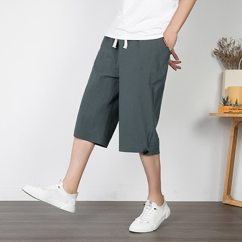 Buddha Stones Lässige, minimalistische Sommer-Halbhose mit Kordelzug, geradem Bein und Tasche - image 11
