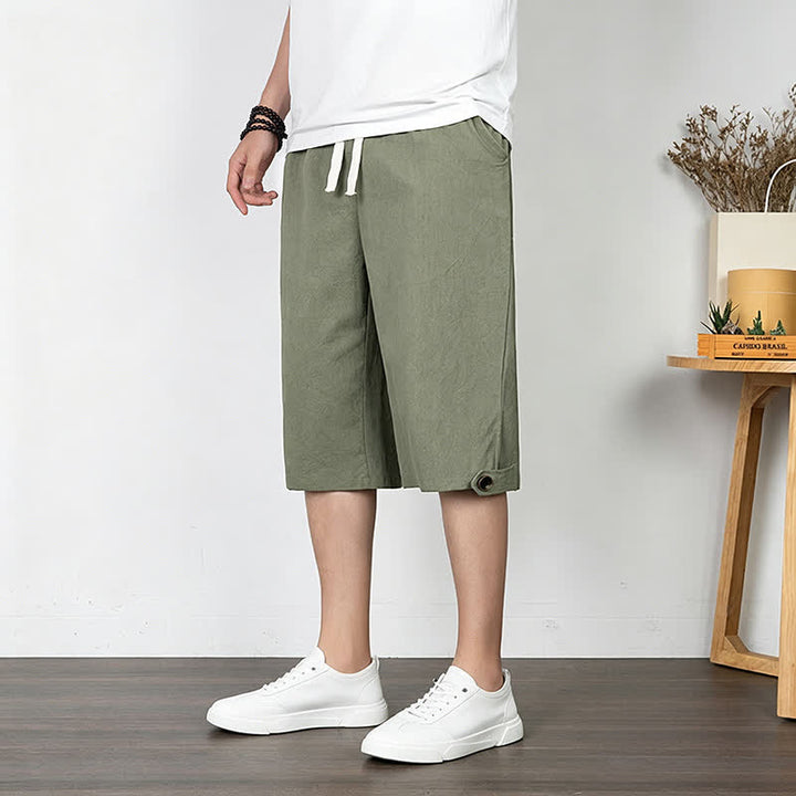 Buddha Stones Lässige, minimalistische Sommer-Halbhose mit Kordelzug, geradem Bein und Tasche - image 1