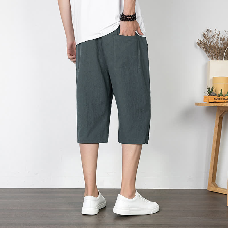 Buddha Stones Lässige, minimalistische Sommer-Halbhose mit Kordelzug, geradem Bein und Tasche - image 10