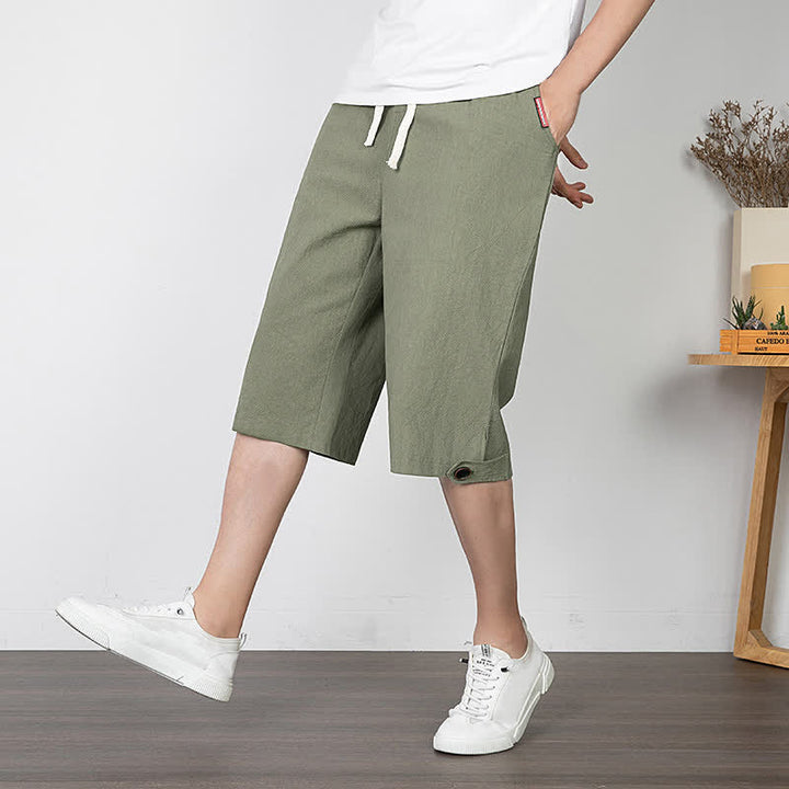 Buddha Stones Lässige, minimalistische Sommer-Halbhose mit Kordelzug, geradem Bein und Tasche - image 2