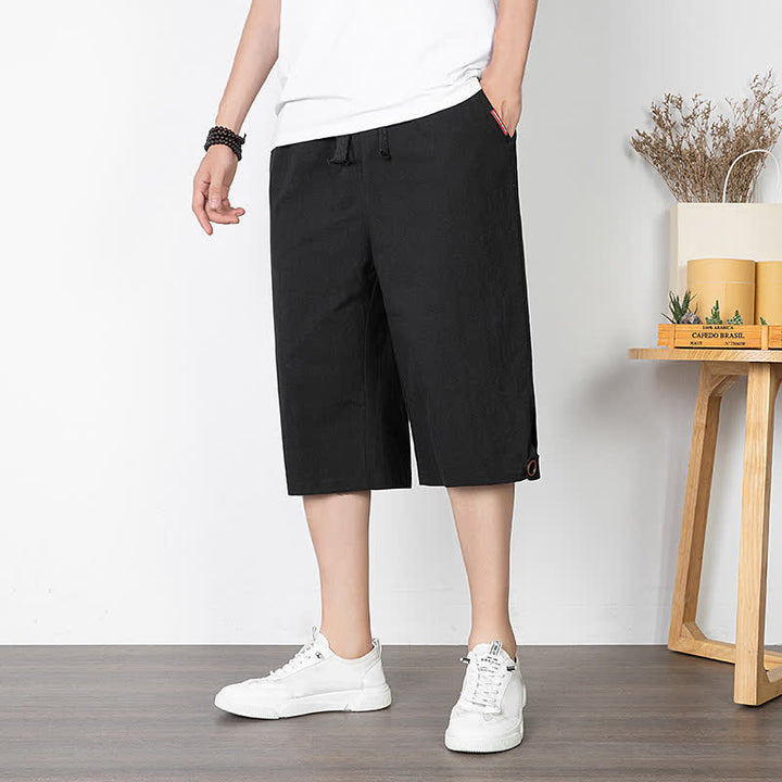 Buddha Stones Lässige, minimalistische Sommer-Halbhose mit Kordelzug, geradem Bein und Tasche - Schwarz - US/UK/AU54, EU64 (9XL) - image 6