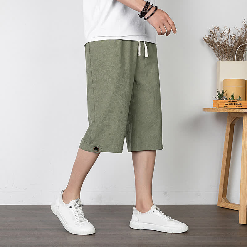 Buddha Stones Lässige, minimalistische Sommer-Halbhose mit Kordelzug, geradem Bein und Tasche - Dunkelseegrün - US/UK/AU54, EU64 (9XL) - image 0