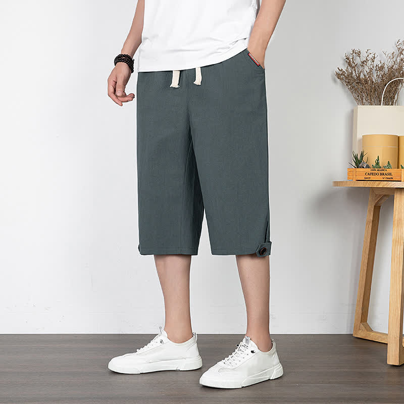 Buddha Stones Lässige, minimalistische Sommer-Halbhose mit Kordelzug, geradem Bein und Tasche - Grau - US/UK/AU54, EU64 (9XL) - image 8