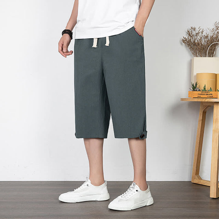 Buddha Stones Lässige, minimalistische Sommer-Halbhose mit Kordelzug, geradem Bein und Tasche - Grau - US/UK/AU54, EU64 (9XL) - image 8
