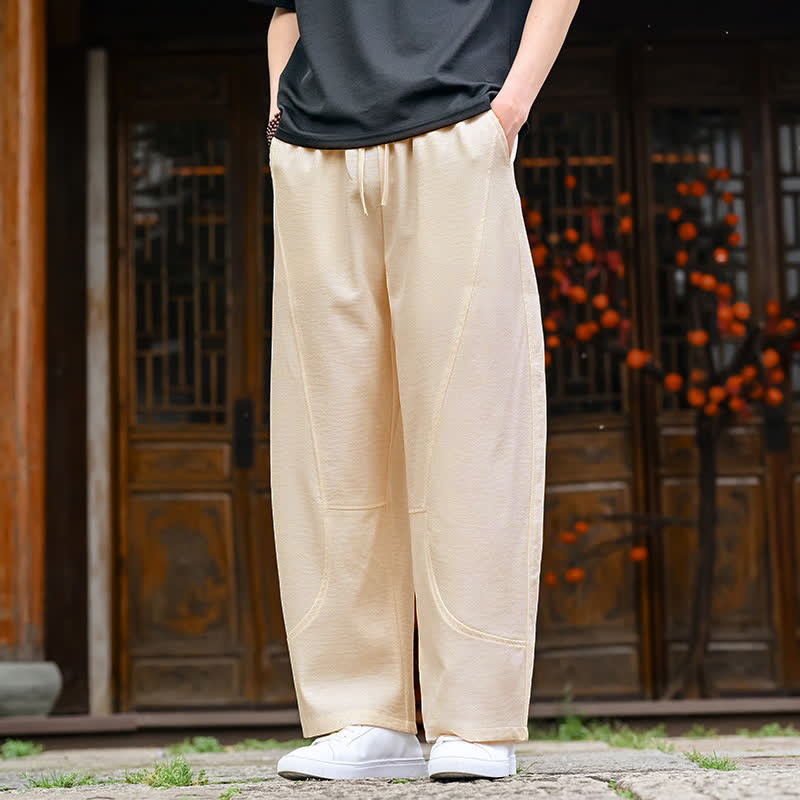 Buddha Stones Lässige, minimalistische Sommerhose mit Kordelzug, geradem Bein und Tasche - image 5