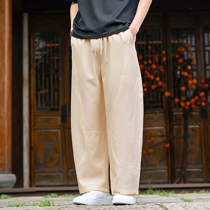 Buddha Stones Lässige, minimalistische Sommerhose mit Kordelzug, geradem Bein und Tasche - image 5