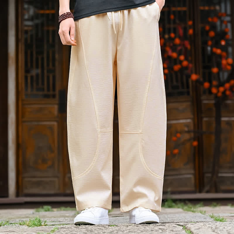 Buddha Stones Lässige, minimalistische Sommerhose mit Kordelzug, geradem Bein und Tasche - image 6