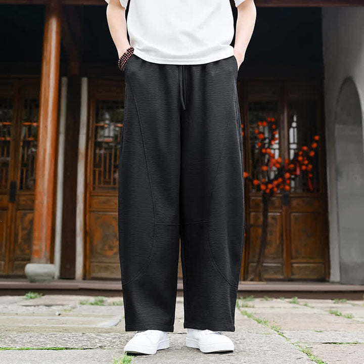 Buddha Stones Lässige, minimalistische Sommerhose mit Kordelzug, geradem Bein und Tasche - Schwarz - US/UK/AU46, EU56 (5XL) - image 7