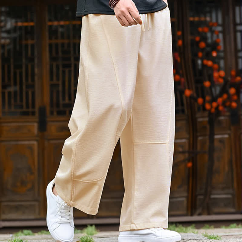 Buddha Stones Lässige, minimalistische Sommerhose mit Kordelzug, geradem Bein und Tasche - image 3