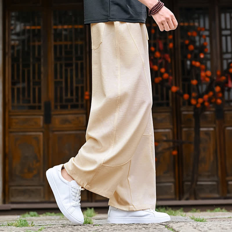 Buddha Stones Lässige, minimalistische Sommerhose mit Kordelzug, geradem Bein und Tasche - image 4