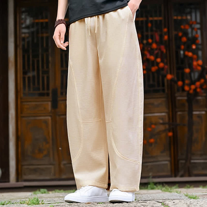Buddha Stones Lässige, minimalistische Sommerhose mit Kordelzug, geradem Bein und Tasche - image 2